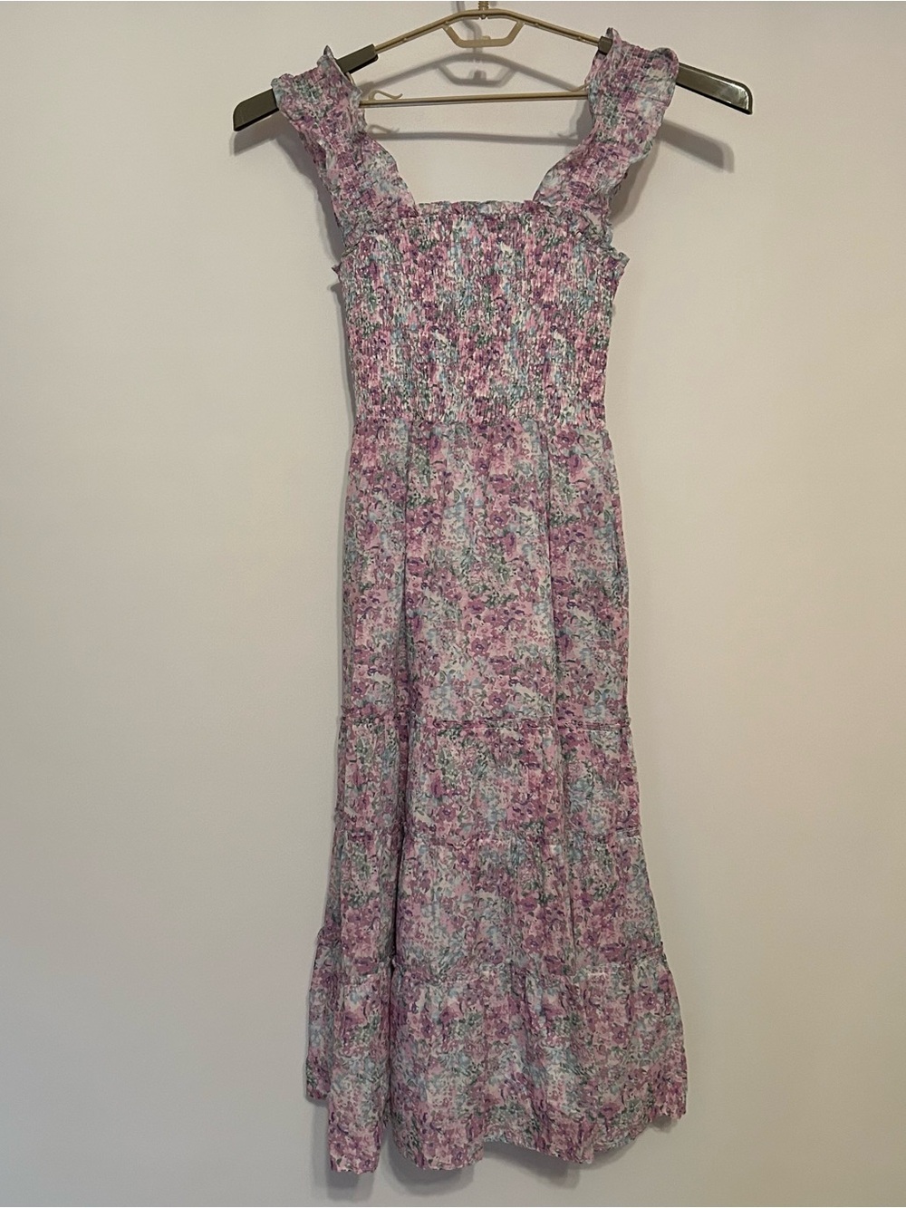 moodie Pink Floral Smocked Maxi Dress with Ruffle Straps
